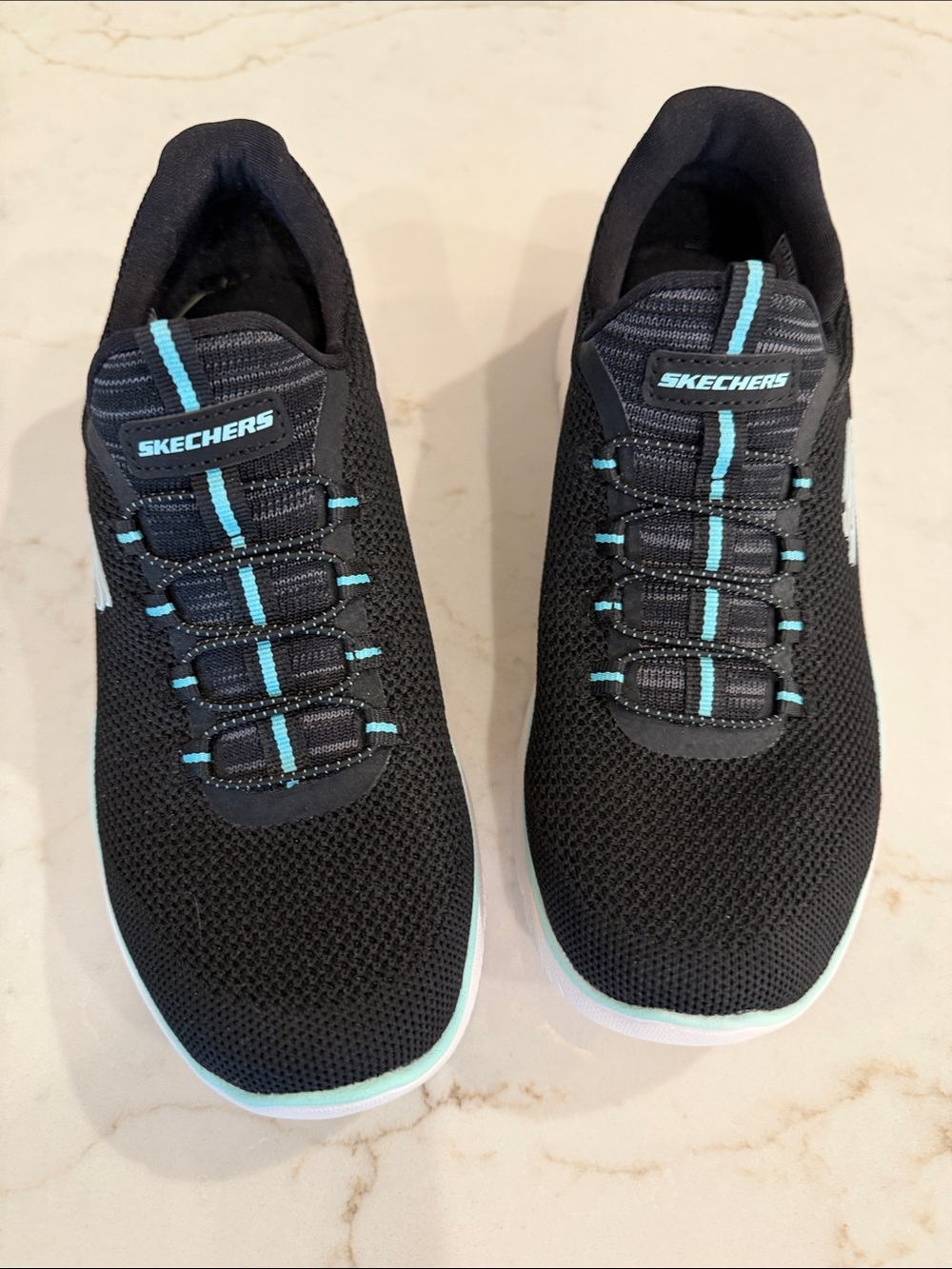 Skechers Women's  Black Knit Sneakers with Teal Accents